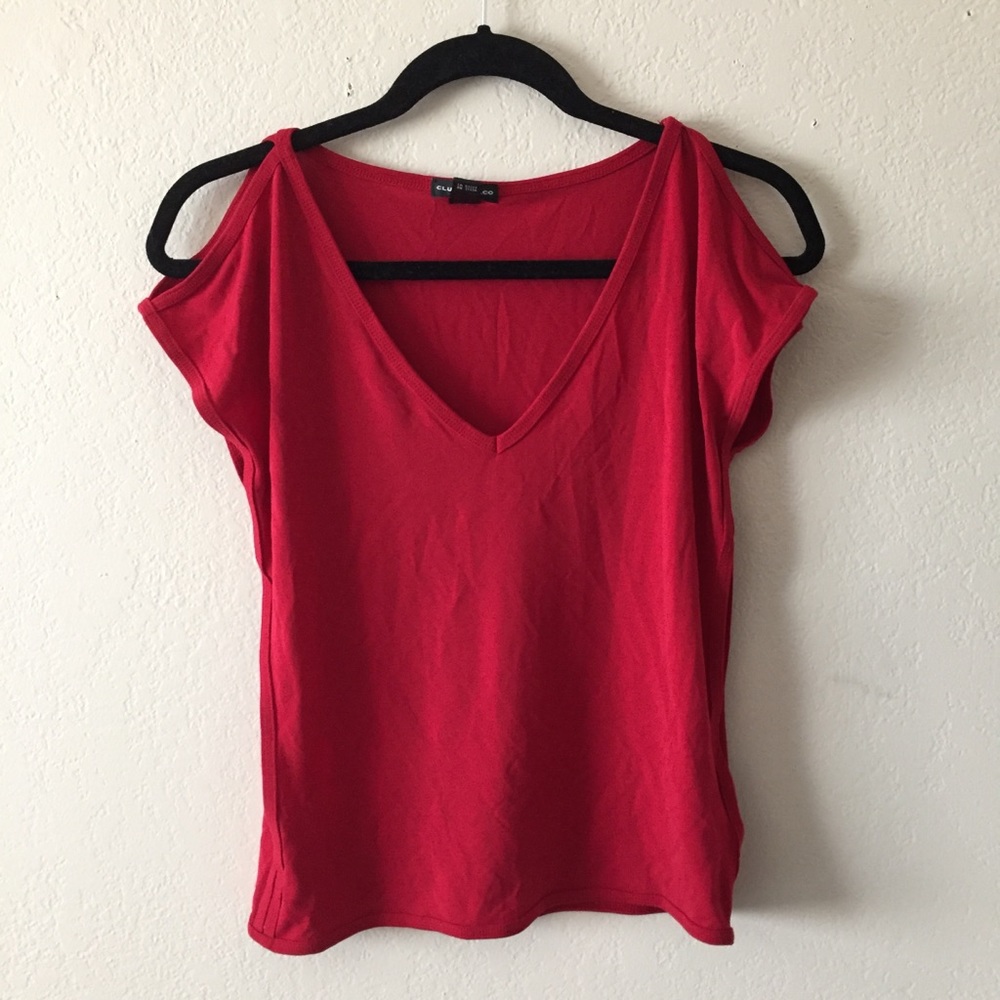 Club Monaco Red Cold Shoulder Top